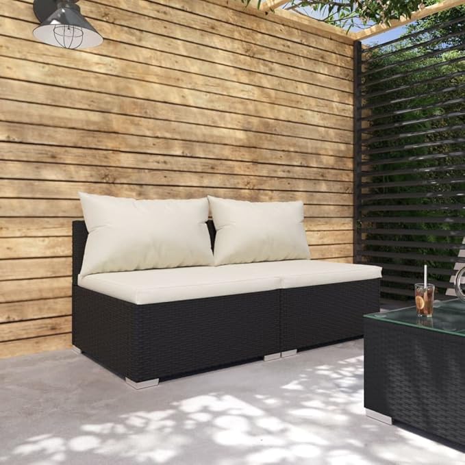 2 Piece Patio Lounge Set with Cushions Poly Rattan Black, Outdoor Dining Chairs, Outdoor Lounge Chairs, Outdoor Sofa Set, Furniture Conversation Set for Balcony, Yard
