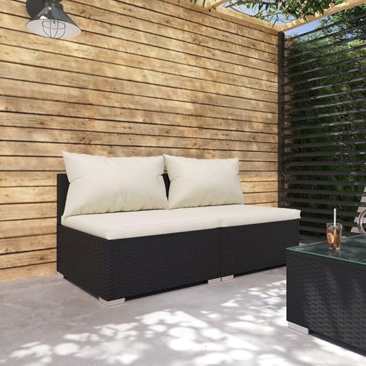 2 Piece Patio Lounge Set with Cushions Poly Rattan Black, Outdoor Dining Chairs, Outdoor Lounge Chairs, Outdoor Sofa Set, Furniture Conversation Set for Balcony, Yard