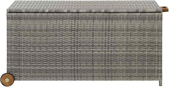 Poly Rattan Garden Storage Box with Waterproof Inner Bag and Wheels for Patio Cushions and Toys