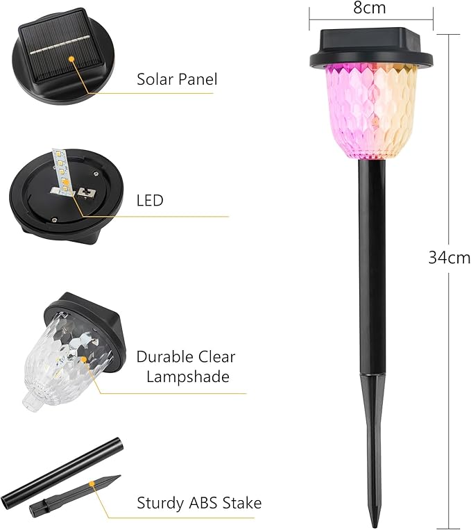 echosari 6 Pack Color Changing Solar Lights Outdoor Pathway, Dynamic Pattern Multicolor & Warm White Waterproof Solar Garden Lights Path Lights for Landscape Driveway Walkway Lawn