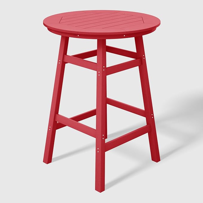 WestinTrends Malibu Outdoor 35" HDPE Round Patio Bar Height Table, Red