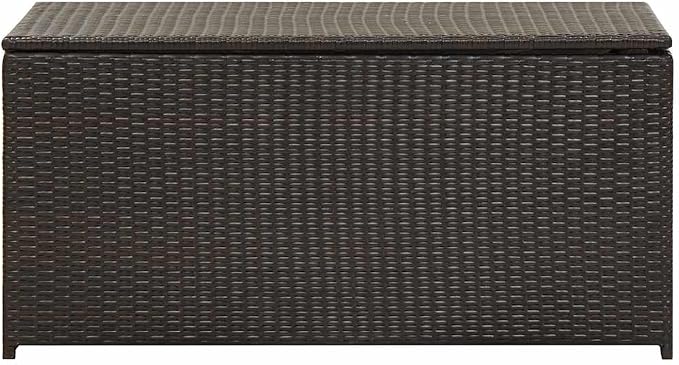 Poly Rattan Patio Storage Box with PE Liner, 39.3x19.6x19.6 Inches Brown Outdoor Storage Chest for Cushions and Garden Supplies