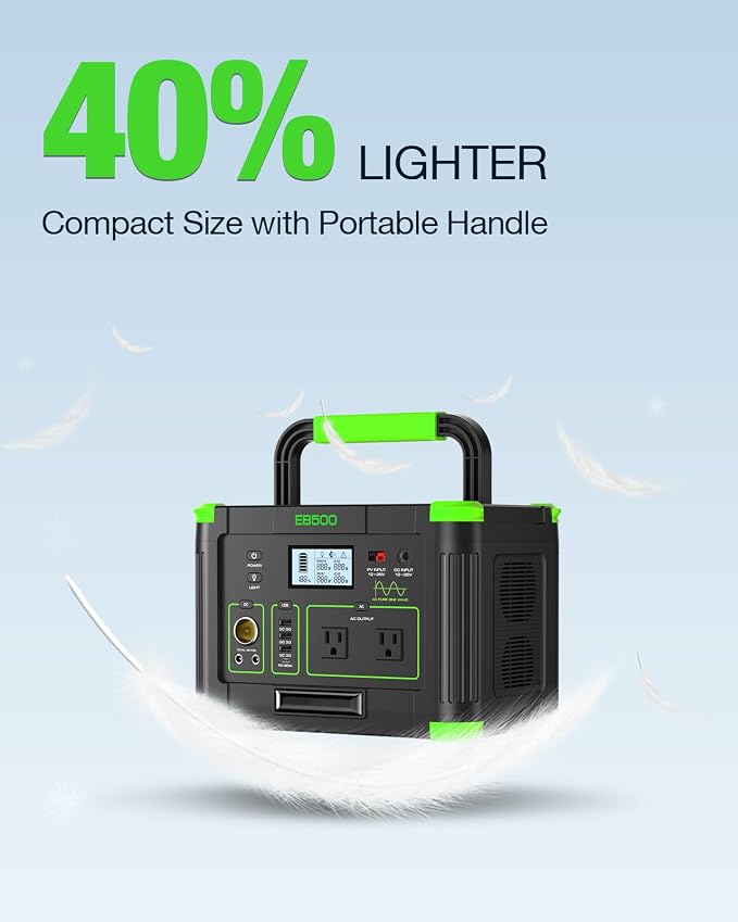 Portable Power Station 500W, 519.48Wh/140400mAh Solar Generator Backup Lithium Battery Pack Power Supply with 2 AC Outlets, PD 60W USB-C Power bank for Outdoor RV Camping Home Outage Emergency