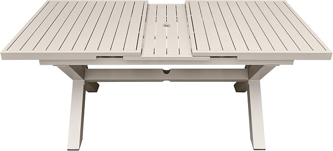 83'' 32'' Extendable Outdoor Dining Table for 6-8, Aluminum Frame with Umbrella Hole for Patio, Garden, Backyard, Deck, Poolside (Milk Coffee)