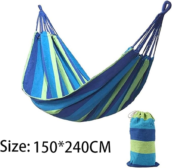 NOBRIM Camping Hammock Portable Hammock Swing Canvas Stripe Hammock Thickened Anti Rollover Chair for Outdoor Indoor Backpacking Travel