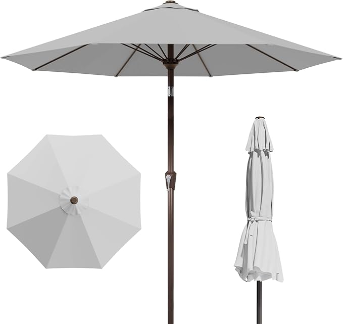 PatioKingdom Auto-Tilt 9FT Patio Umbrella Outdoor with 8 Sturdy Fiberglass Ribs,Market Table Umbrella for Pool,Backyard,Deck and Garden