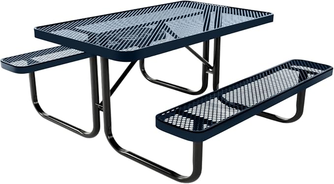 COATEDOUTDOORFURNITURE Heavy-Duty Portable Outdoor Kids Table, Expanded Metal Kids Picnic Table, Commercial-Grade Picnic Table, Made in America (4ft Rectangular, Childrens, Dark Blue)