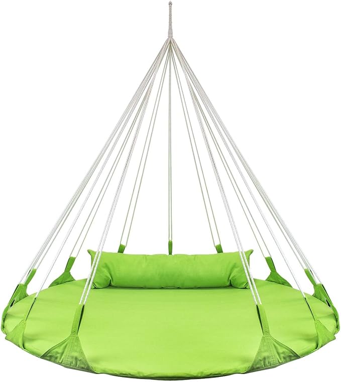 Sorbus 56" Stylish Hanging Swing Nest - Premium Cotton Double Hammock Daybed Saucer Swing Lounger - 264lbs Spinner Swing w/Pillow - Easy Setup Sturdy Tree Swing - for Indoor/Outdoor, Travel - Green