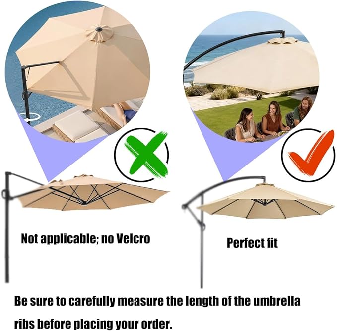 Cantilever Umbrella Replacement Canopy 7.5ft/9ft/10ft/11ft 6/8 Ribs, Fade Resistant Outdoor Offset Patio Umbrella Fabric Cover, Waterproof Shade Top for Deck