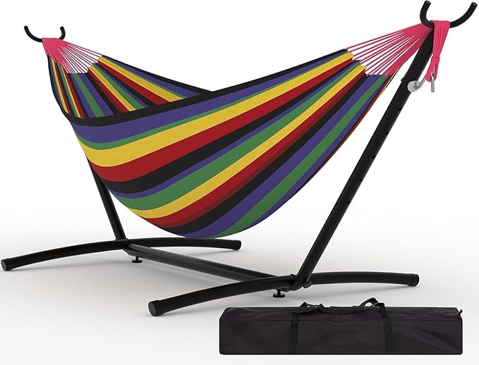 Heavy Duty 2-Person Hammock with Stand - 450lb Capacity, Adjustable Frame & Carrying Bag, Portable for Indoor Outdoor Beach Camping Patio
