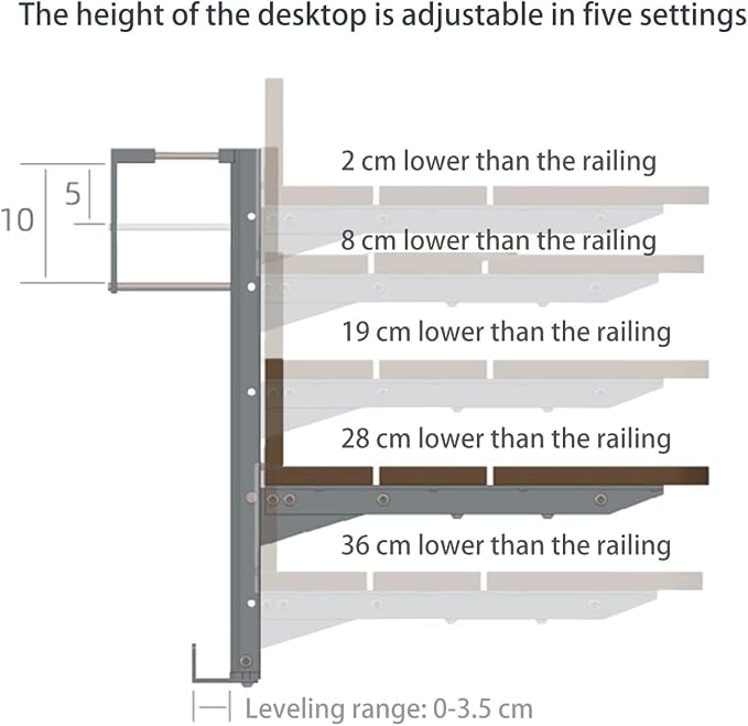 Adjustable Folding Balcony Bar Table, 5 Heights, Aluminum & Stainless Steel, White, 120x40cm, Outdoor Patio Side Table, Space-Saving Design Black 80 * 40cm