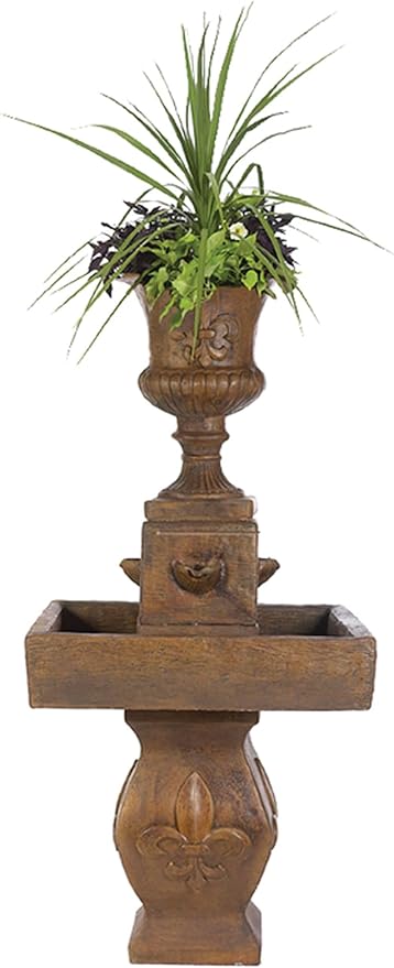 Solid Rock Stoneworks Concrete 4 Spill Fleur Plain Urn Fountain - 66" Tall - Espresso