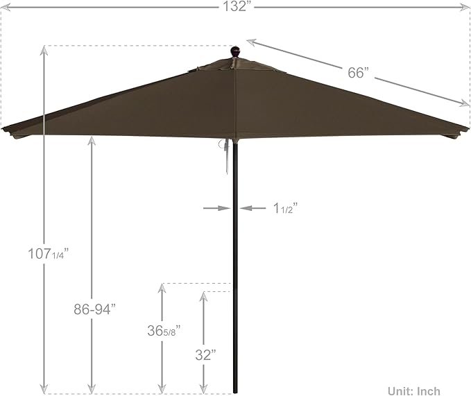 California Umbrella 11Ft Commercial Grade Sunbrella Fabric Market Umbrella, Pulley Lift, Aluminum/Fiberglass, 2mm pole wall, Bronze Frame, Taupe Fabric