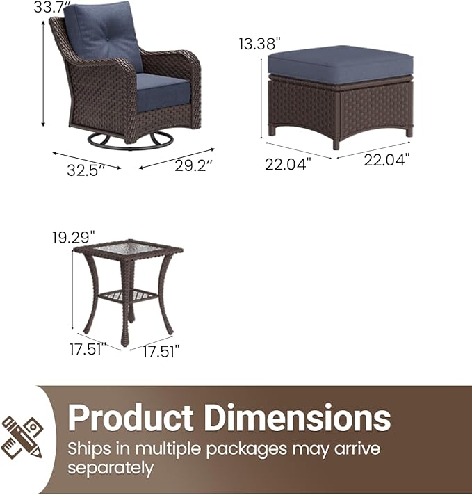 5 Pieces Outdoor Furniture Set with 6-inch Cushions, High Back Wicker Swivel Rocker Chairs with Coffee Table, Luxury Conversation Set for Deck Patio and Poolside