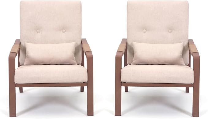 Patio Furniture Set, 2-Piece Aluminum Outdoor Single Chairs with Washable High-Resiliency Sponge Cushions, Beige