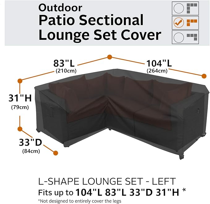 Heavy Duty Outdoor Sectional Sofa Cover, 83"X104" Waterproof 600D Patio Sectional Couch Cover, Lawn Patio Furniture Cover (Midnight Black, L-Shaped-Left Facing-83 x104)
