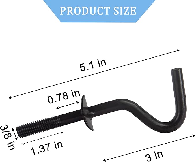 6 Packs Hammock Hooks Heavy Duty Replacement Zinc Hooks for Holding Hammock, 3/8 Inch Dia. Fit for 3/4 to 2 Inch Width Hammock Stand Parts Hardware