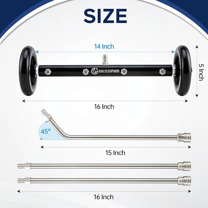 Pressure Washer Undercarriage Cleaner, 16 Inch Undercarriage Car Washer Attachment, Pressure Washer Under Car Cleaner with 3 Pcs Extension Wand, 1/4" Quick Connector, 4000 PSI
