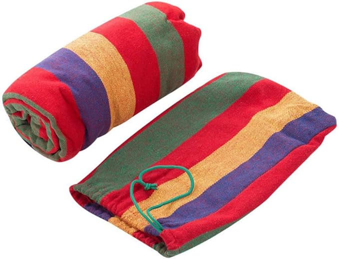 Abaodam Double Thickened Canvas Outdoor Hammock Swing Sleeping Bed with Two Bind Ropes and Carry Bag Heavy Duty Red Double Person Portable Hanging Sleeping Bed for Camping Travel