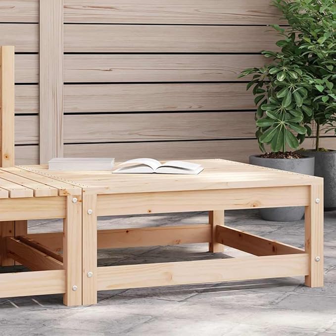 Rustic Brown Square Outdoor Ottoman 27.6"x27.6"x11.8" Solid Pine Wood Patio Sectional Footstool Coffee Table Modular Seating for Garden, Deck, Balcony