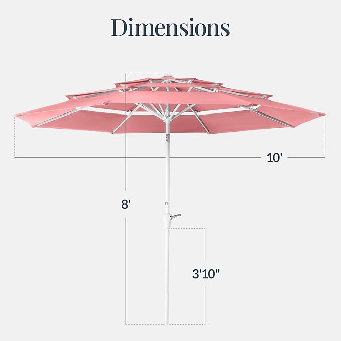 Best Choice Products 10ft 3-Tier Patio Umbrella White Pole, Outdoor Market Umbrella with Push Button Tilt and Crank Lift, Steel Pole Umbrella for Backyard Patio Pool Outdoor Shade