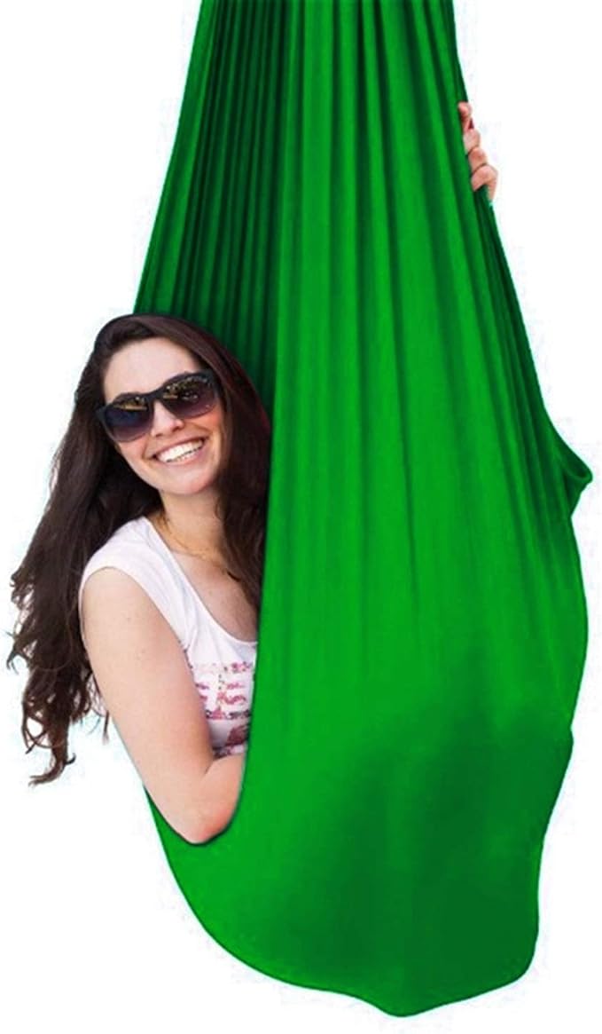 Indoor Swing Seat for Kids Child and Teens Hanging Hammock for Indoor Outdoor Calming Effect On Children with Sensory Needs Included Accessories (Color : Green, Size : 100 x 280 cm (L x W))