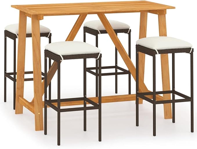 Patio Bar Set with Cushions,Patio Lounge Set,Conversation Sets,Outdoor Garden Table and Chairs Sets,Outdoor Patio Furniture,for Patio,Backyard,Garden,5 Piece Brown