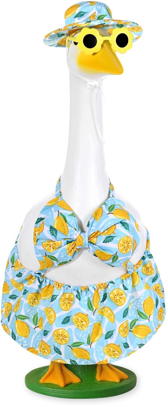 JcHrmers Summer Bikini Goose Outfits Porch Goose Beach Swimsuit Outfit Fits 23 Inch Geese Statues Lawn Lemons Bathing Suit Goose Clothes for Outdoor Garden Yard Decor (Lemon, 23 Inch)