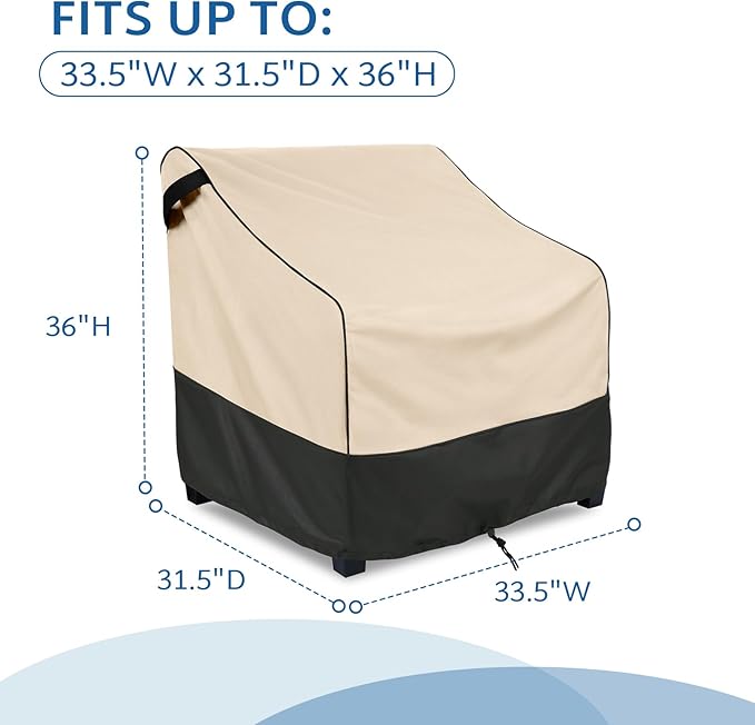 FORSPARK Waterproof Outdoor Chair Covers, Heavy-Duty Patio Chair Covers 2-Pack, Universal Fit for Lawn Furniture, Fits up to 33.5”W x 31.5”D x 36”H, Khaki