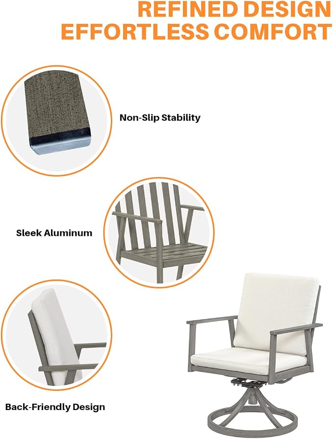 Outdoor Swivel Patio Dining Chairs, 2 Pieces Aluminum Patio Swivel Chairs with Cushions, 360° Rotation, Weather-Resistant Patio Dining Furniture Chairs for Decks, Garden, Poolside, Limed Oak
