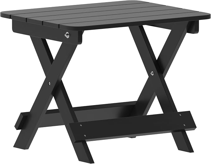 EMMA + OLIVER Haley Outdoor Folding Side Table, Portable All-Weather HDPE Adirondack Side Table, Black