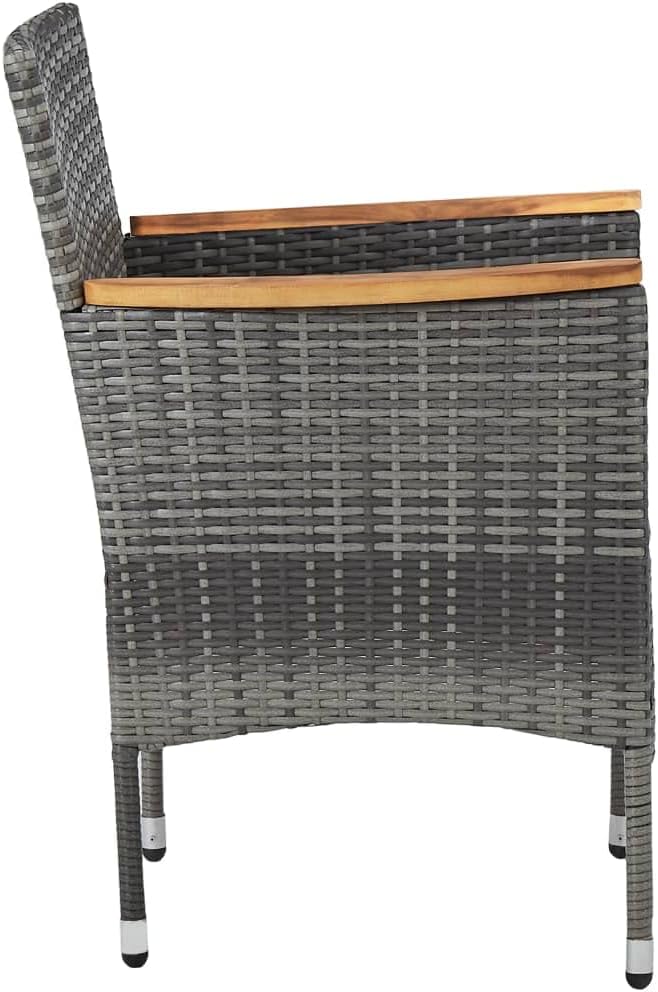 Modern Grey and Brown Outdoor Dining Set 3-Piece with Cushions, Weatherproof Poly Rattan and Acacia Wood for Patio Balcony Terrace, Durable Comfortable Seating Furniture