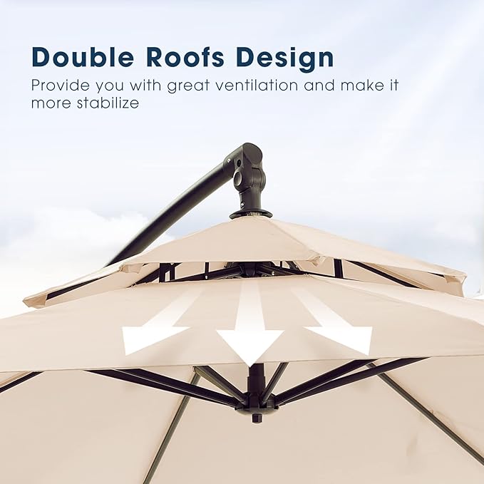 WUFF Bluu 10ft Patio Offset Umbrella Cantilever Umbrella Hanging Market Umbrella