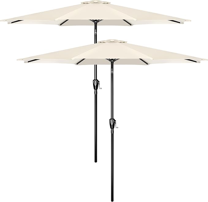 YSSOA 2 Pack 9' Patio Umbrella Outdoor Table Market Yard Umbrella with 8 Sturdy Ribs, Beige