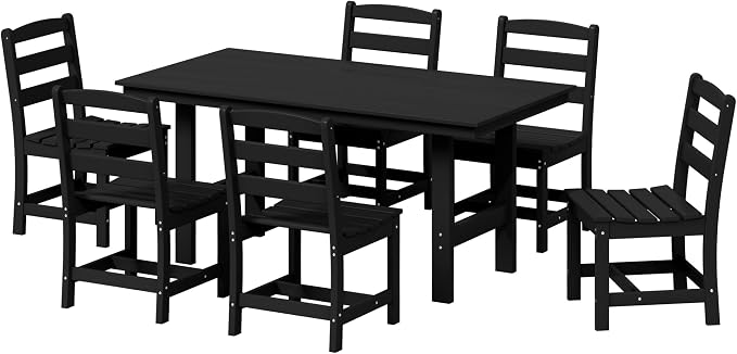 Costaelm Palms 7-Piece HDPE Outdoor Rectangular Patio Dining Table Set with Side Chairs, Black