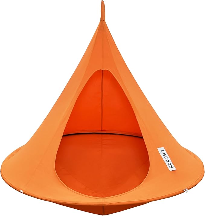 Single Cacoon Hanging Chair – Cozy Indoor/Outdoor Hammock with Polyester Canvas, 440 lb Capacity, Includes 18ft Rope & Carabiner (Nectarine)