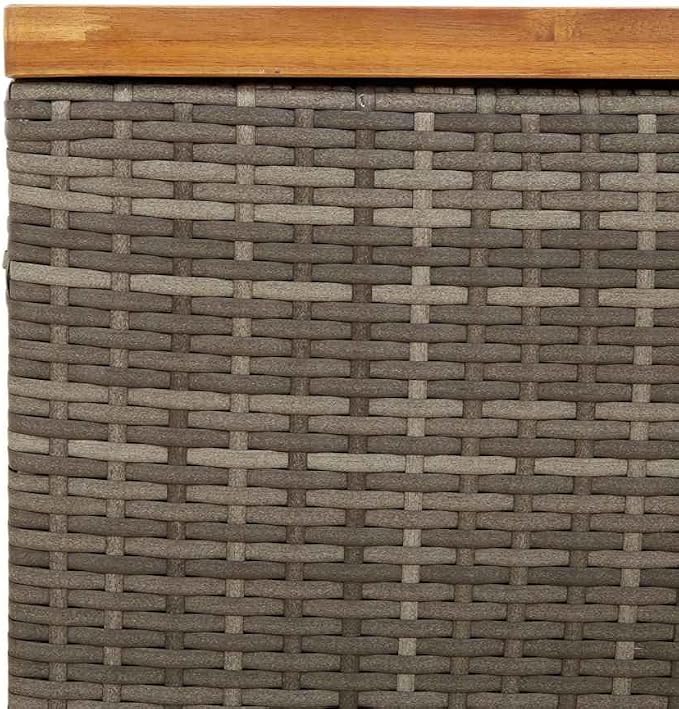 Outdoor Garden Storage Box, All-Weather PE Rattan Patio Deck Box with Acacia Wood Top for Cushions, Pillows, Blankets, 31.5x15.7x18.9 Inches, Grey