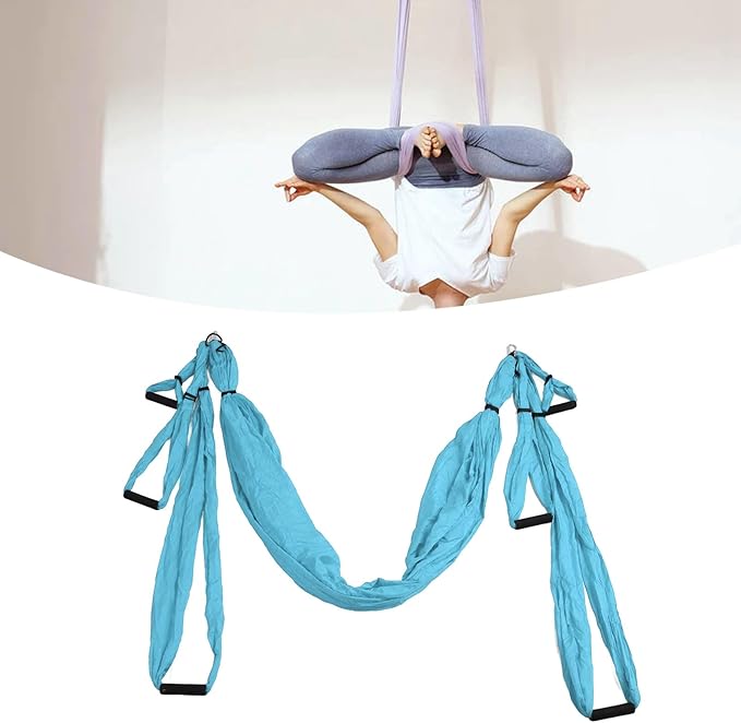 Aerial Yoga Swing Set, Polyester Cotton Yoga Hammock Set, Adjustable Improve Flexibility Yoga Hammock for Physical Exercise (Lake Blue)