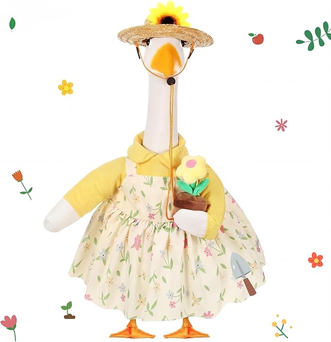 FuWeave Summer Goose Outfit Sunflower Porch Goose Clothes for 23" Large Statue Outdoor Patio Yard Lawn Art Decoration