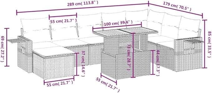 vidaXL Patio Sofa Set with Cushions 9 Piece, Outdoor Sectional Sofa Couch, Patio Conversation Set for Garden Backyard, Gray Poly Rattan