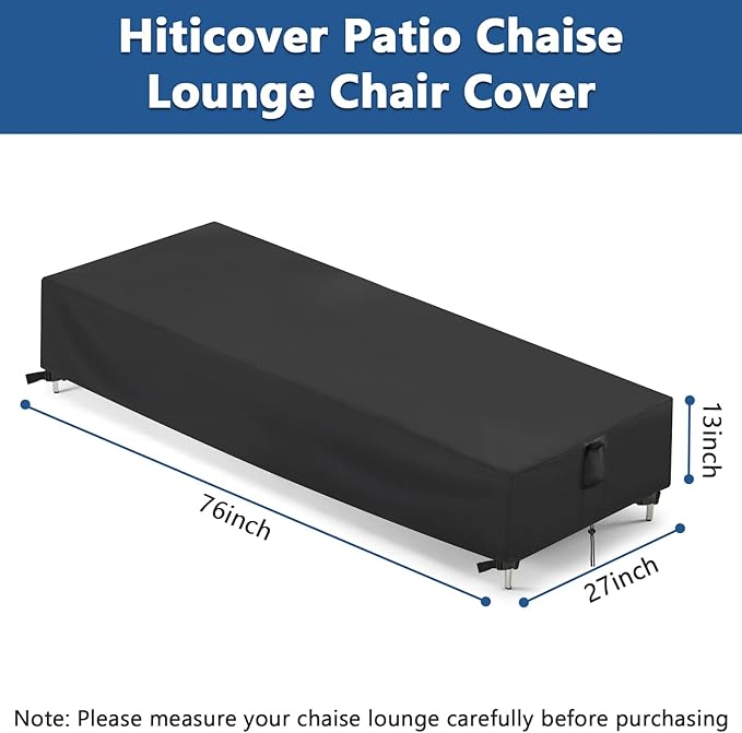 Outdoor Patio Chaise Lounge Cover, Waterproof Lounge Covers for Patio Furniture, Single Pool Lounge Chair Covers - 76 x 27 x 13 Inch