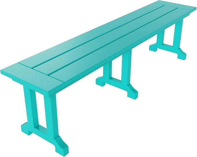 WO Home Furniture Adirondack Patio Dining Chair Table Bench Set of 6 PCS Rectangle Dinner Table Dining Arm-Chairs (Turquoise)