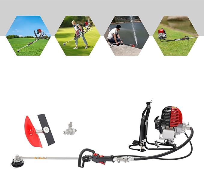 Brush Cutter, 4-Stroke 31CC 750W Backpack Gas Lawn Edger Single Cylinder Air Cooled Weed Wacker Multifunction Weed Eater Aluminum Gas Powered Weed Trimmer Garden Trimmer w/0.172 Gal Fuel Tank Capacity