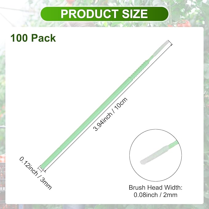 M METERXITY 100-Pack Pollinator Brush, 0.08inch/2mm Plastic Vegetable Pollinator Pen Manual Pollination Tool for Gardening/Greenhouse/Hydroponic Plants/Flower [Green]