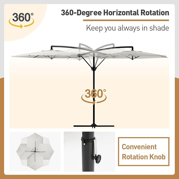 COSIEST Offset Patio Umbrella, Cantilever Hanging Outdoor Umbrella w/360-degree Rotation, Handy Crank, UV/Waterproof Canopy, 6 Ribs for Market, Backyard, Poolside, Garden