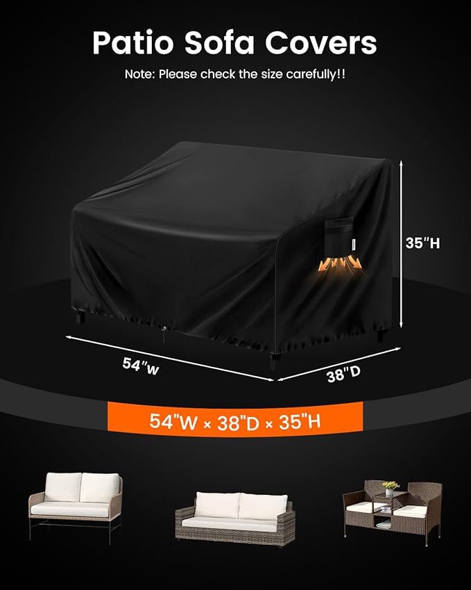 FORSPARK Patio Sofa Cover – Waterproof UV-Resistant Outdoor Couch Protector 54W x 38D x 35H inches for 2-Seat Loveseats, Tear-Resistant Oxford Fabric with Wind Straps & Storage Bag