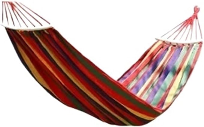 Canvas Hammock Outdoor Thickened Anti-Rollover Sleeping Swing Hanging Tree Camping(Bent Wood red)