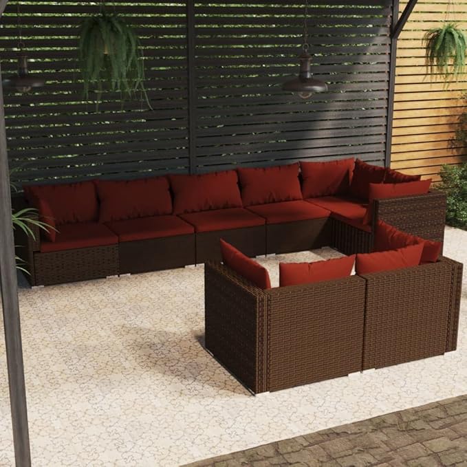 Patio Lounge Set with Cushions,Conversation Patio Furniture Porch Furniture Sets Garden Furniture Suitable for Patio, Deck, Front Porch, Poolside or Balcony Brown Poly Rattan