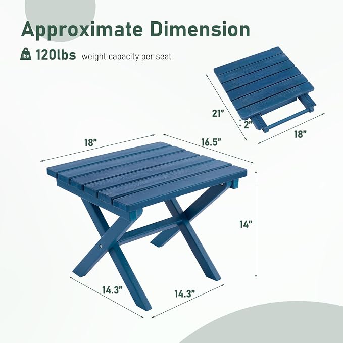 Furnimart 18" Square Foldable Side Table for Outdoor & Camping, Extra-Thick HDPE Weather-Resistant Small Coffee Table, Portable Blue Outdoor End Table for Balcony Poolside Space Saving(Blue)