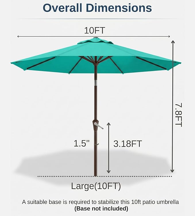 10FT Patio Umbrella, Outdoor Umbrella with Push Button Tilt and Crank, 8 Sturdy Ribs, UV Protection & Waterproof Market Umbrella for Pool, Backyard, Beach,Deck (Cerulean)